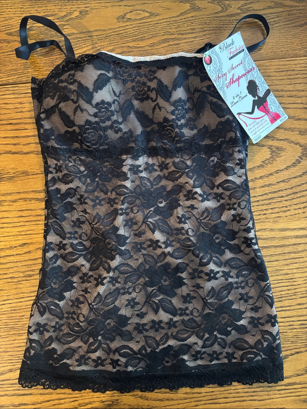 Black Fuchsia Sexy Secret 2-in-1 Lace Shapewear Cami NWT